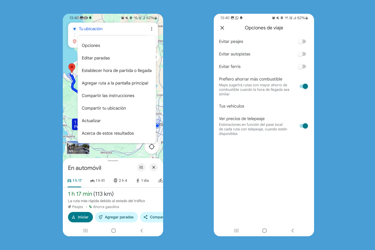 Google Maps te mostrará diferentes caminos posibles